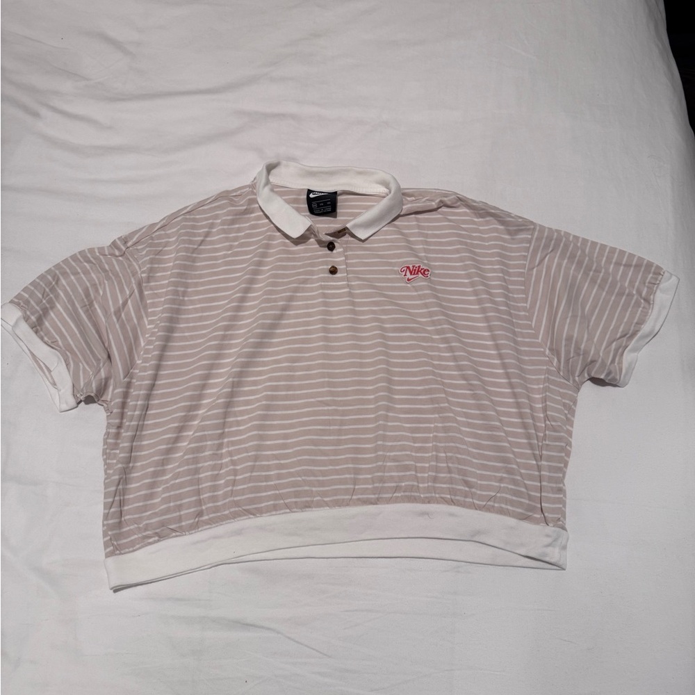 Nike Beige and White Striped Polo